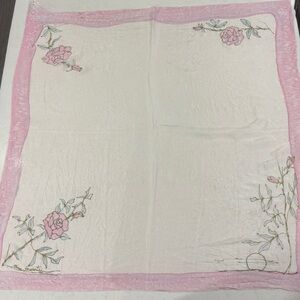 Vintage Hand-Painted Rose Silk Scarf - Pink Border Floral Print